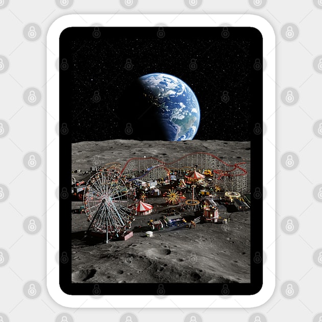 Have Fun in an Amusement Park on the Moon Sticker by Megadorim
